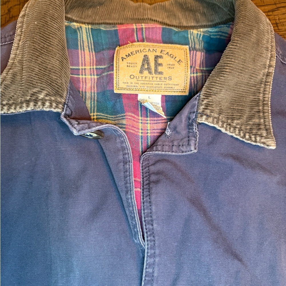 Vintage American Eagle Outfitters Navy Barn Jacket Corduroy Collar Large Y2K